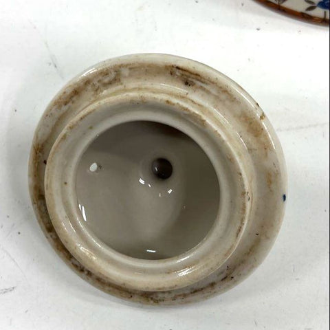 Ceramic Teapot Blue Floral Vine Pattern with Lid & Rattan Handle