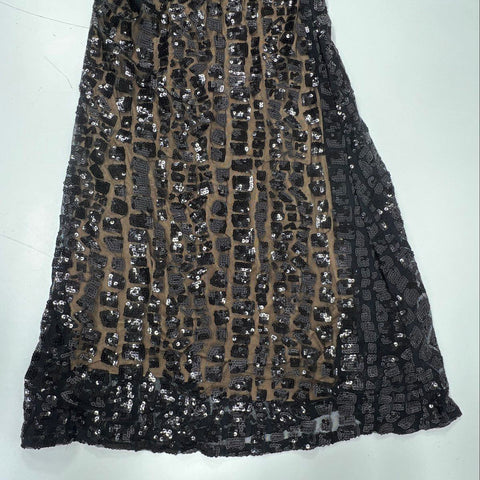 David Meister Women's Gown Dress Black Sequin Geometric Sheer Maxi Size 6