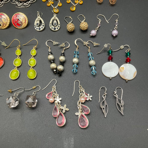 Vintage and Modern Earring Lot of 24 Pairs Dangle Hoop Stud Beaded Novelty
