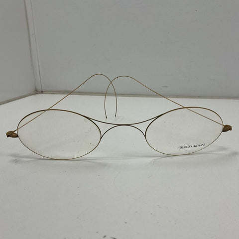 Vintage Giorgio Armani Gold Tone Wire Frame Round Pince Nez Style Display