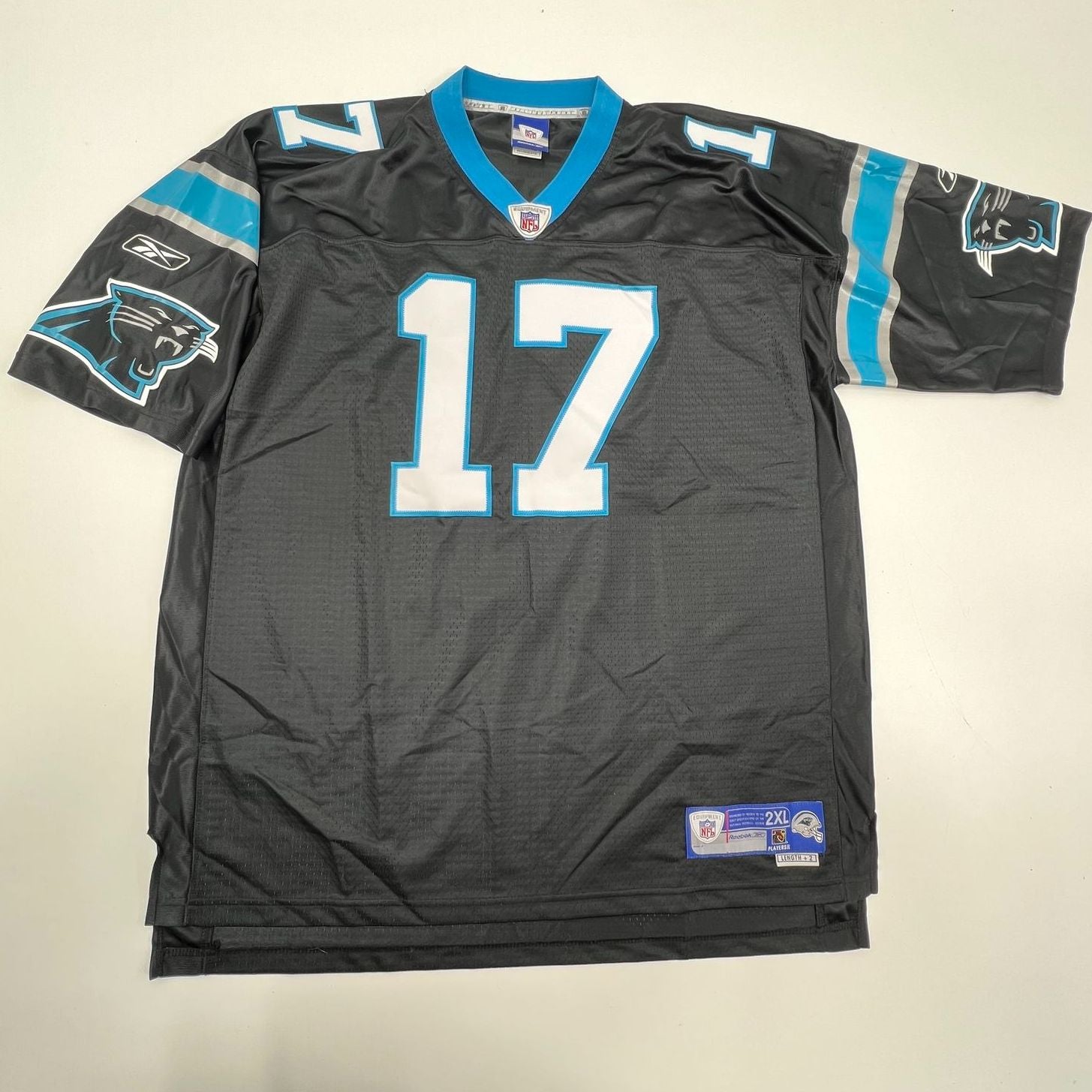 Reebok Jake Delhomme Carolina Panthers #17 NFL Jersey Black Stitched Mens 2XL