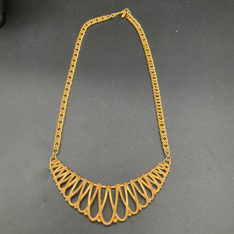 Vintage Gold Tone Necklace Lot of 2 Mesh with Faux Pearl and Bib Style Openwork