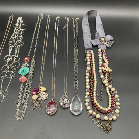 Mixed Costume Jewelry Necklace Lot 8 Pieces 1 lb Vintage to Modern Styles