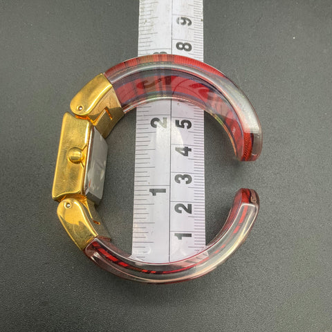 Joan Rivers Classics Gold Tone Red Plaid Cuff Bracelet Watch New Battery