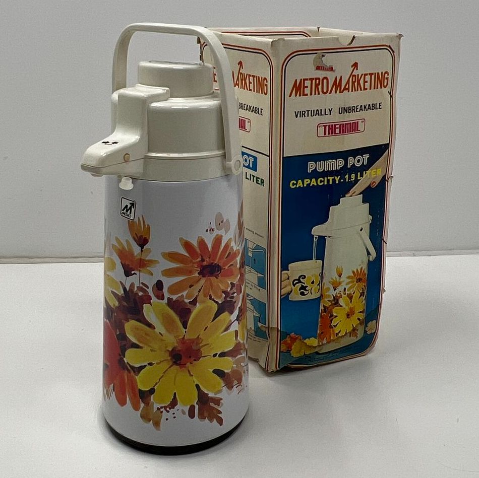 Vintage Metro Marketing 1.9L Pump Pot Thermos Coffee Serving Piece Floral IOB