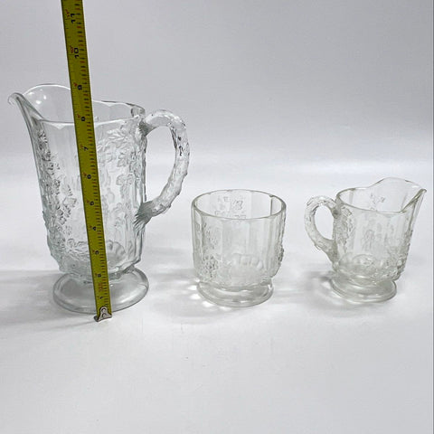 Paneled Grape Pattern 12 Piece Glass Set Pitcher Goblets Tumblers Vintage