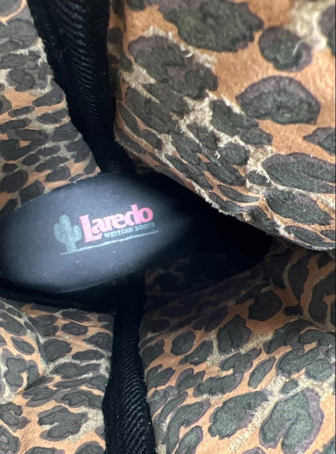 Laredo Western Cowboy Boots Brown Studded Leopard Print Lining Women's Size 6.5M