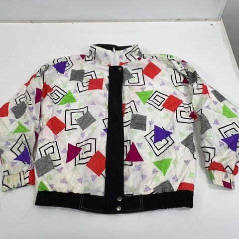 Vintage 80s 90s Pacific Beach Memphis Print Colorblock Windbreaker Jacket Sz M