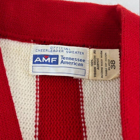 Vintage 70s AMF Red White Striped V-Neck Cheerleader Sweater Womens Size 38
