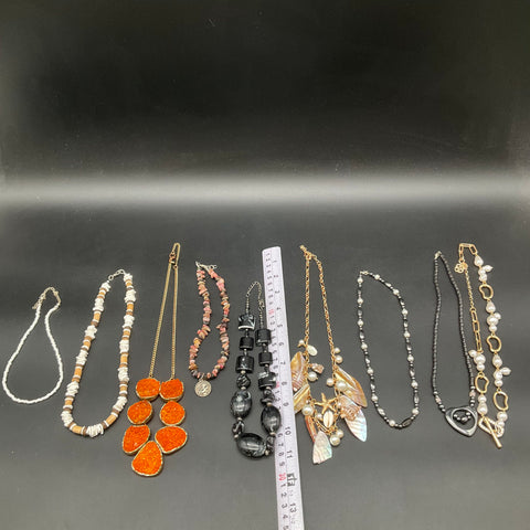 Coastal Boho Fashion Jewelry Lot of 10 Necklaces Shell Bib Beaded Faux Pearl