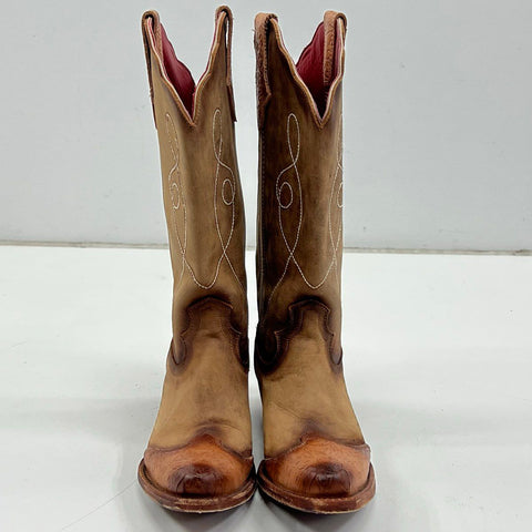 Ferrini Two Tone Brown Distressed Leather Western Cowboy Boots Size 9