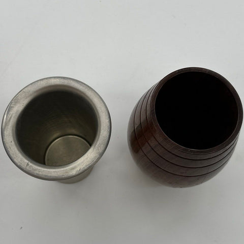 Vintage Barrel Wood Cups with Metal Liners Set of 6 Turned Wood Tumblers
