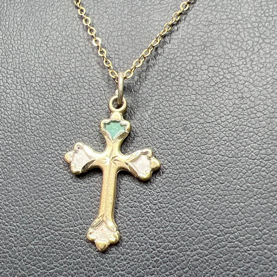 Avanti Vermeil Sterling Silver Cross on Gold Filled Chain Necklace
