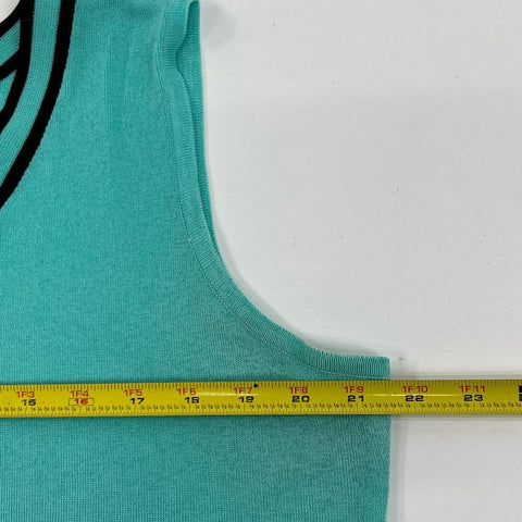 Women's Ming Wang Teal Knit Black Accent Tank Top 100% Acrylic - Size Large