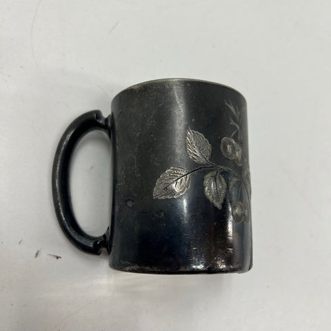 Antique James W Tufts Boston Quadruple Plate Child's Cup Mug Etched Cherry 1380