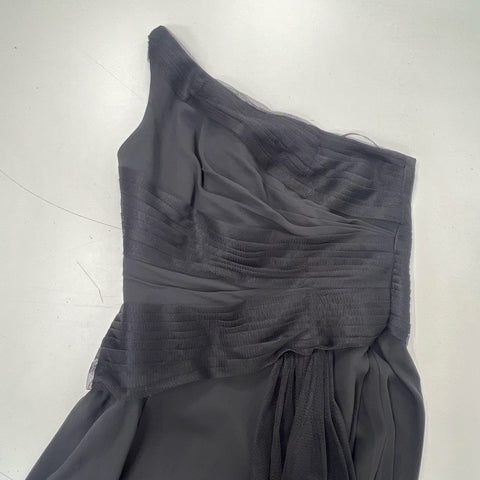 WHITE by Vera Wang VW360454 Black One Shoulder Ruched Gown Dress Women's Size 8