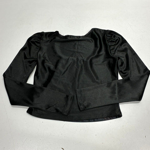 Widow Women's Gothic Graphic Puff Sleeve Scoop Neck Long Sleeve Shirt Black Sz S