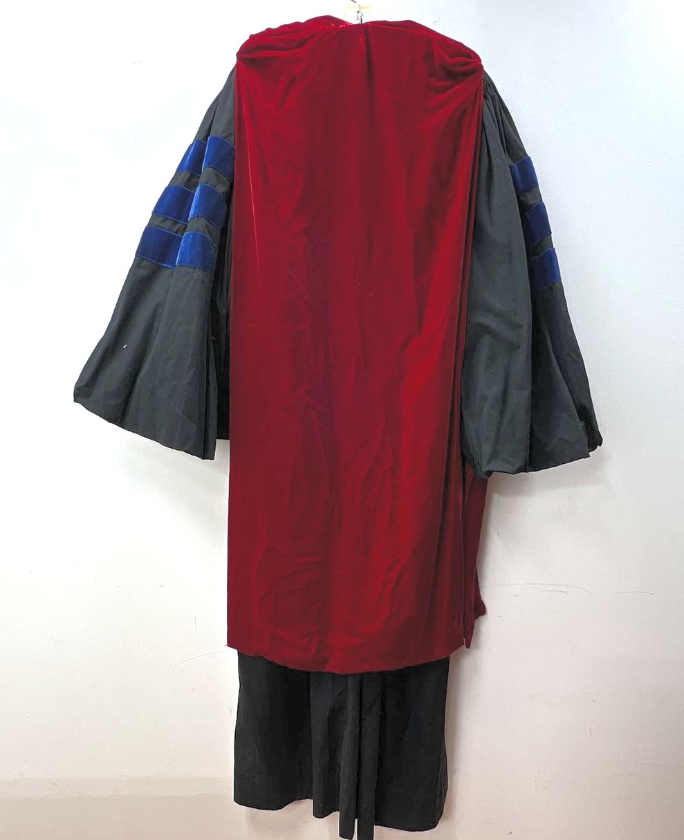 Vintage Black Red Blue Velvet Doctoral Academic Gown Professor Robe Regalia