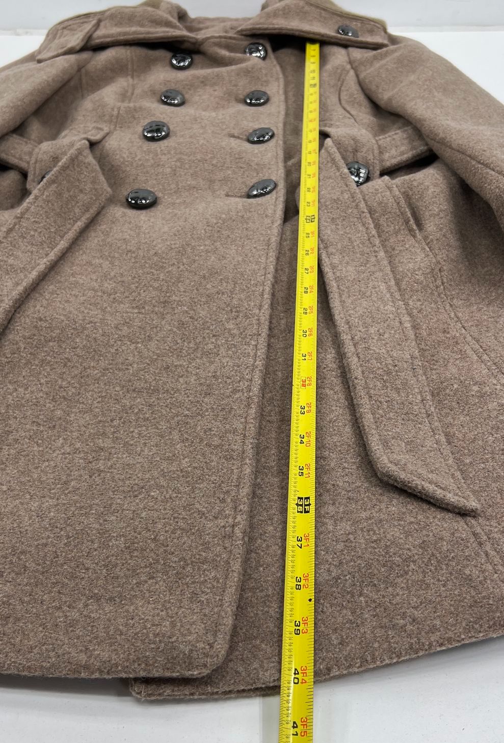 Women's Calvin Klein Brown Wool Blend Button Front Tie Waist Pea Coat - Size 10
