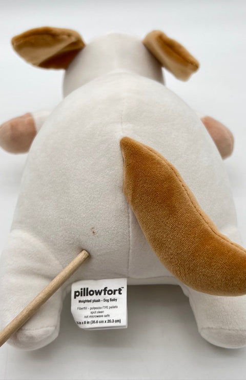 Pillowfort Weighted Plush Dog Baby Stuffed Animal White Brown Spot 15 Inch