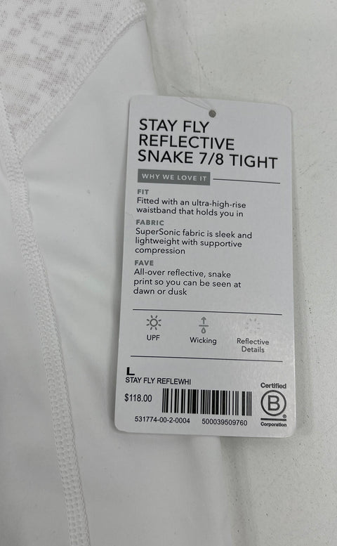 Athleta White Stay Fly Reflective Snake 7/8 Tight Leggings Women's Size L NWT