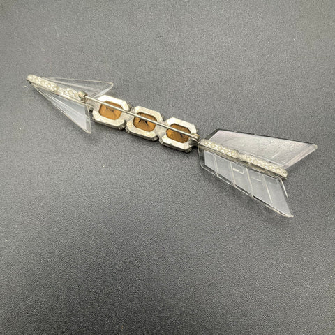 Antique Art Deco Arrow Brooch Rhinestone Glass Silver Tone 5 Inch 18.1g
