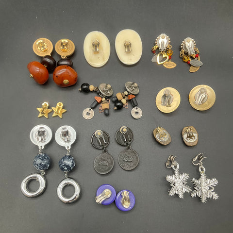Vintage & Modern Costume Jewelry Lot 12 Pairs GJD Clip-on Dangle Stud Snowflake