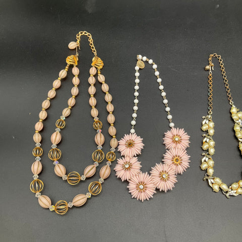 Vintage Costume Jewelry Lot of 5 Necklaces Faux Pearl Rhinestone Floral Wear