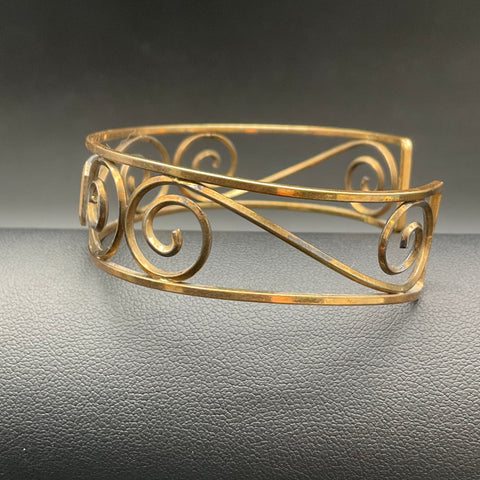 Vintage Krementz Gold Filled Cuff Bracelet Scroll Filigree Monogram E Engraved