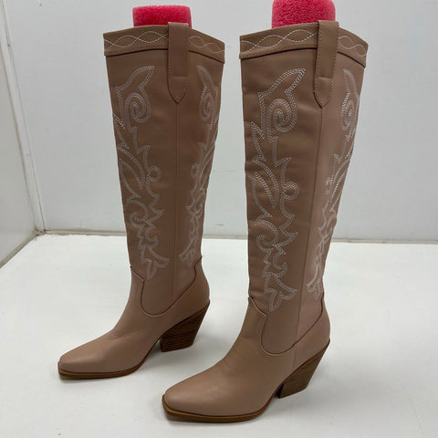 Billini Nude Faux Leather Western Knee High Boots Pointed Toe Size 8 New