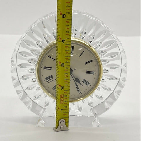 Vintage Crystal Quartz Desk Clock Roman Numeral Sunburst Cut Glass 5 Inch