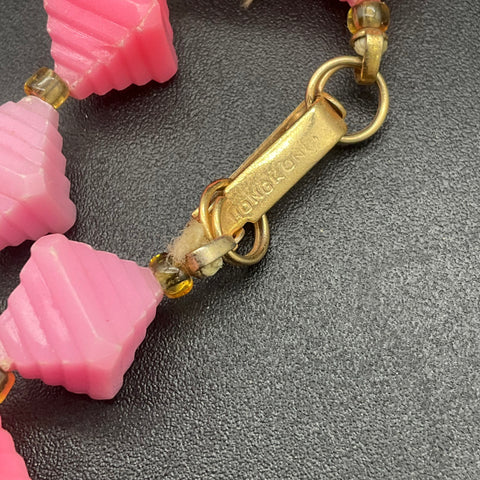 Vintage 1960s Pink Molded Bead Floral Faux Pearl Necklace Jewelry Lot of 2