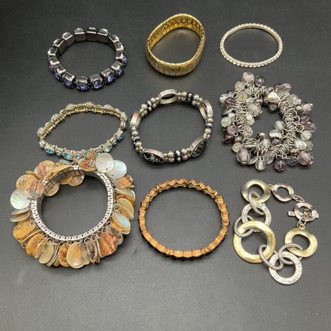 Vintage to Modern Costume Jewelry Lot 1.3 Lbs 17+ Bracelets Cuff Stretch Chain