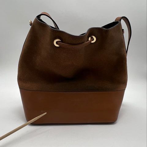 Michael Kors Brown Suede Leather Bucket Bag Drawstring Crossbody with Wallet