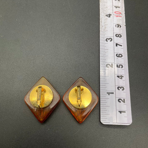 Vintage Mid-Century Les Bernard Faux Amber Lucite Clip-On Earrings