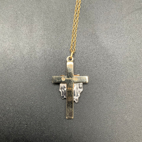 14K Gold Filled Two-Tone Cross Pendant Necklace 18" 1/20 14K GF