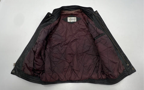 Vintage 90s Saks Fifth Avenue Men's Black Leather Vest Quilted Lining Full Zip