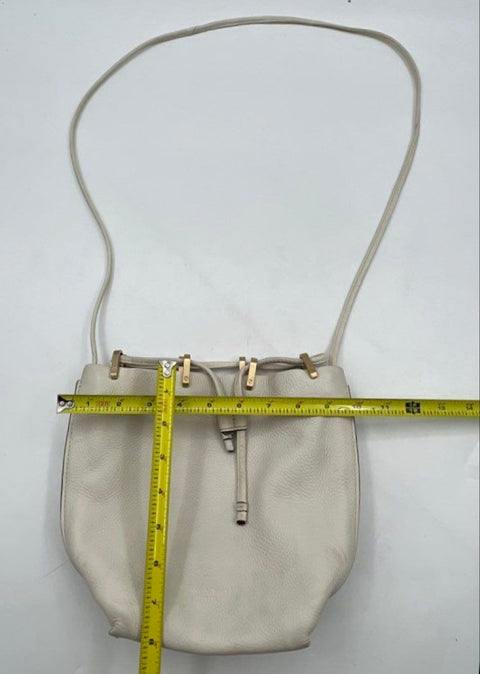 Rag & Bone White Pebbled Leather Drawstring Bucket Crossbody Bag Gold Hardware