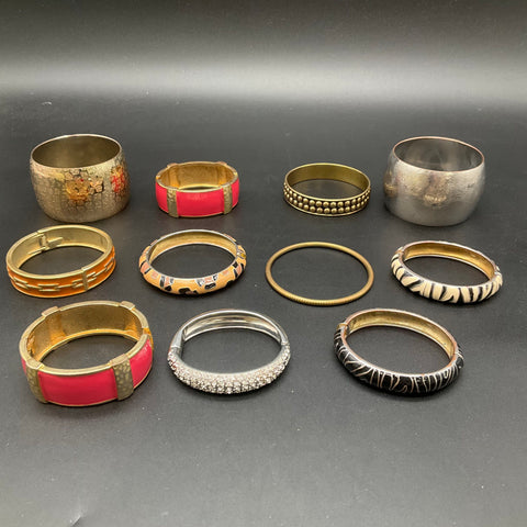 Fashion Jewelry Bracelet Lot 11 Bangles Cuffs Enamel Animal Print Rhinestones