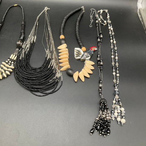 Costume Jewelry Necklace Lot of 11 Vintage to Modern Styles Agate Shell Tassel