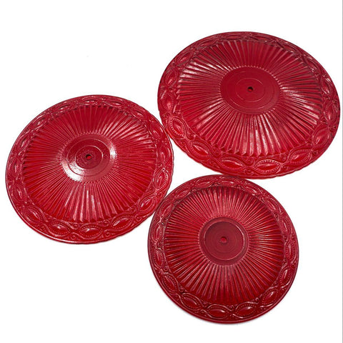 Pressed Glass Ruby Red Sunburst Pattern Plates Set 3 for Tiered Stand Vintage