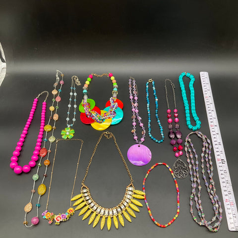 Vintage to Modern Costume Jewelry Lot 1.1 lbs Beaded Statement Necklaces 11pc