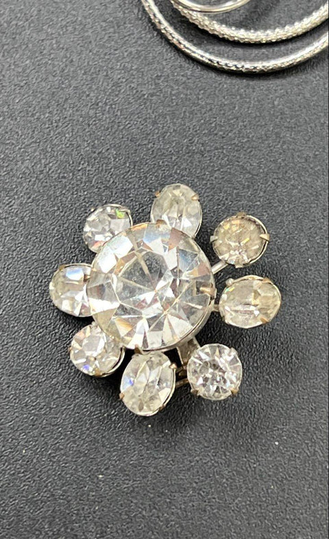 Vintage Silver Tone Rhinestone Floral Brooch Pin Lot of 3 Rose Starburst