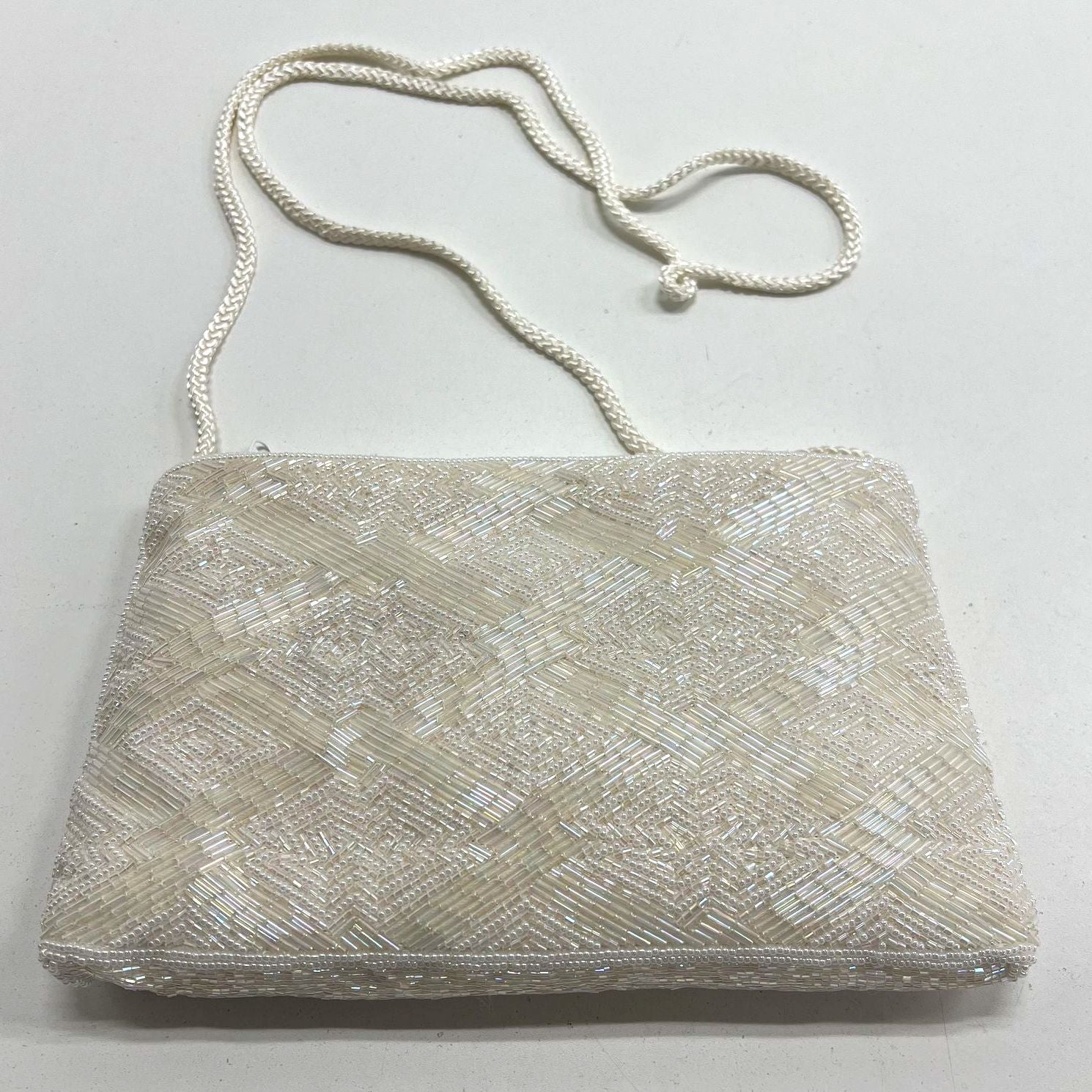 Beaded Off White Bridal Crossbody Clutch Zip Closure