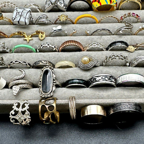 Mixed Costume Fashion Rings Lot 60+ Pcs Rhinestone Enamel Novelty Animal Stars
