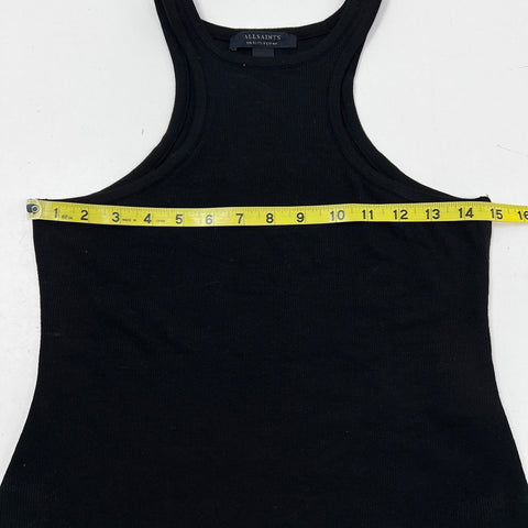 AllSaints Women's Black Ribbed Racerback High Neck Tencel Bodysuit Size 8