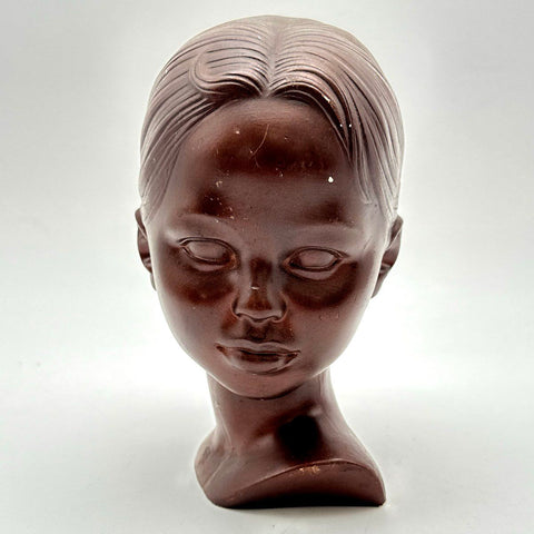 Vintage Holland Mold Ceramic Bust Heads Boy and Girl Pair Dark Brown 9 Inch