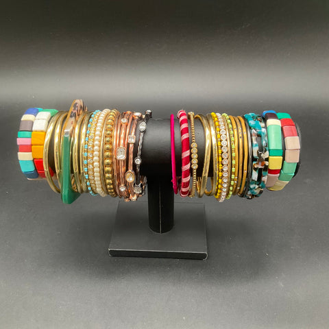 Fashion Jewelry Bracelet Lot 33pc Gold Tone Bangle Stretch Tile Rhinestone