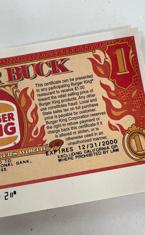 Vintage 1999 Burger King Burger Bucks Booklet Five $1 Coupons Fast Food Promo