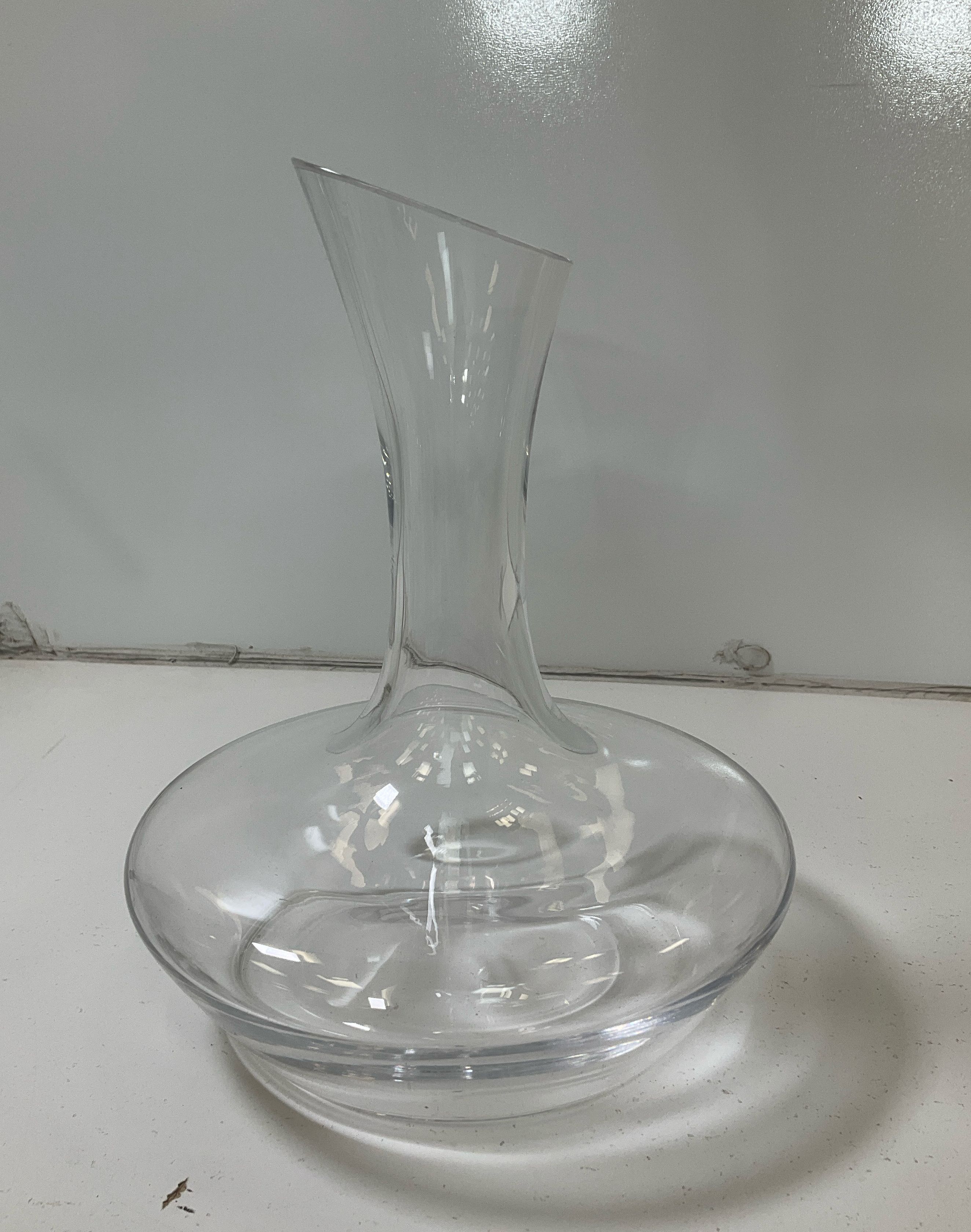 Denizli Signed Clear Glass Squat Wine Decanter Carafe Slanted Mouth Bore